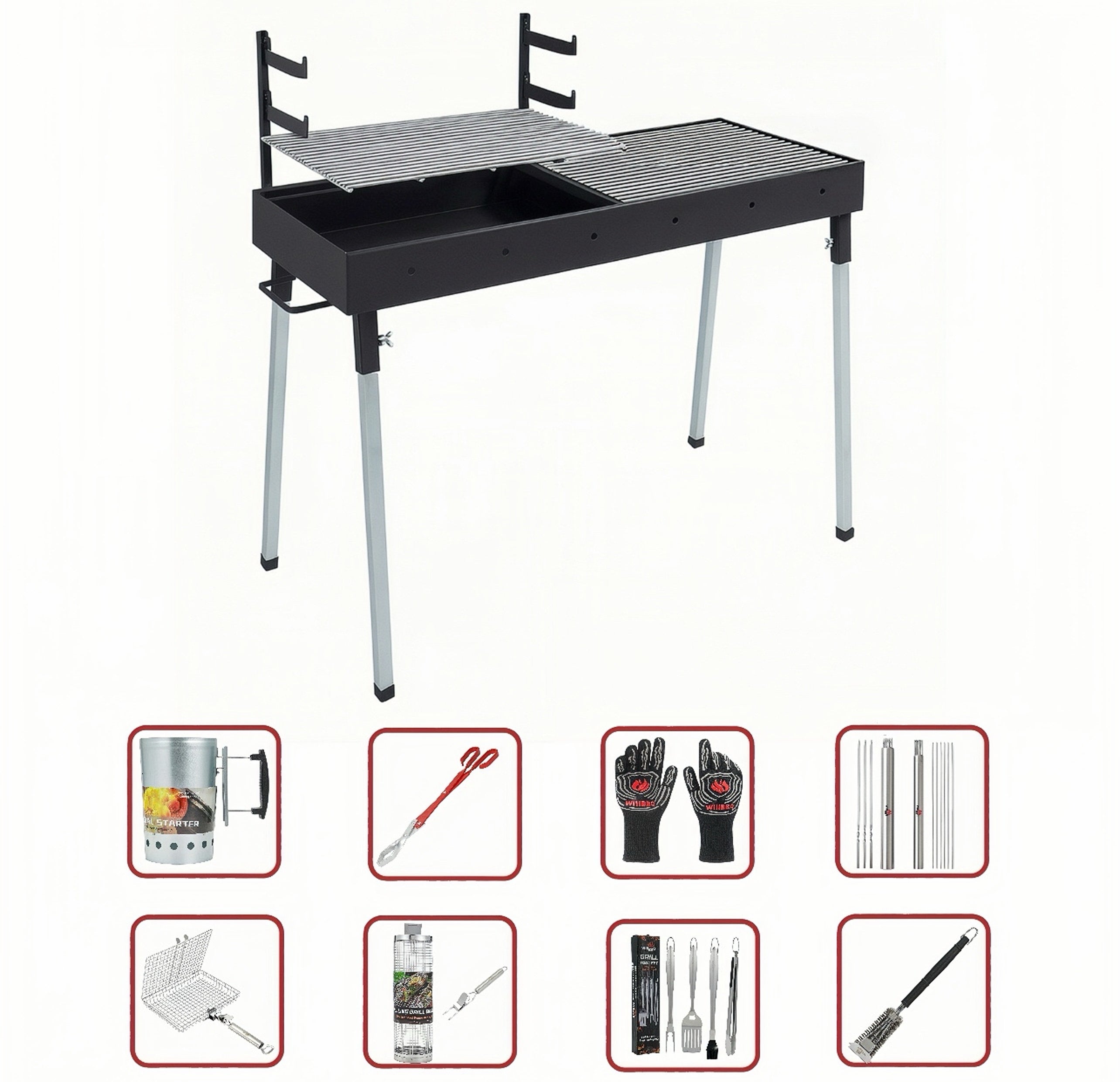 100cm x 40cm Charcoal BBQ Grill Ultimate Value Bundle