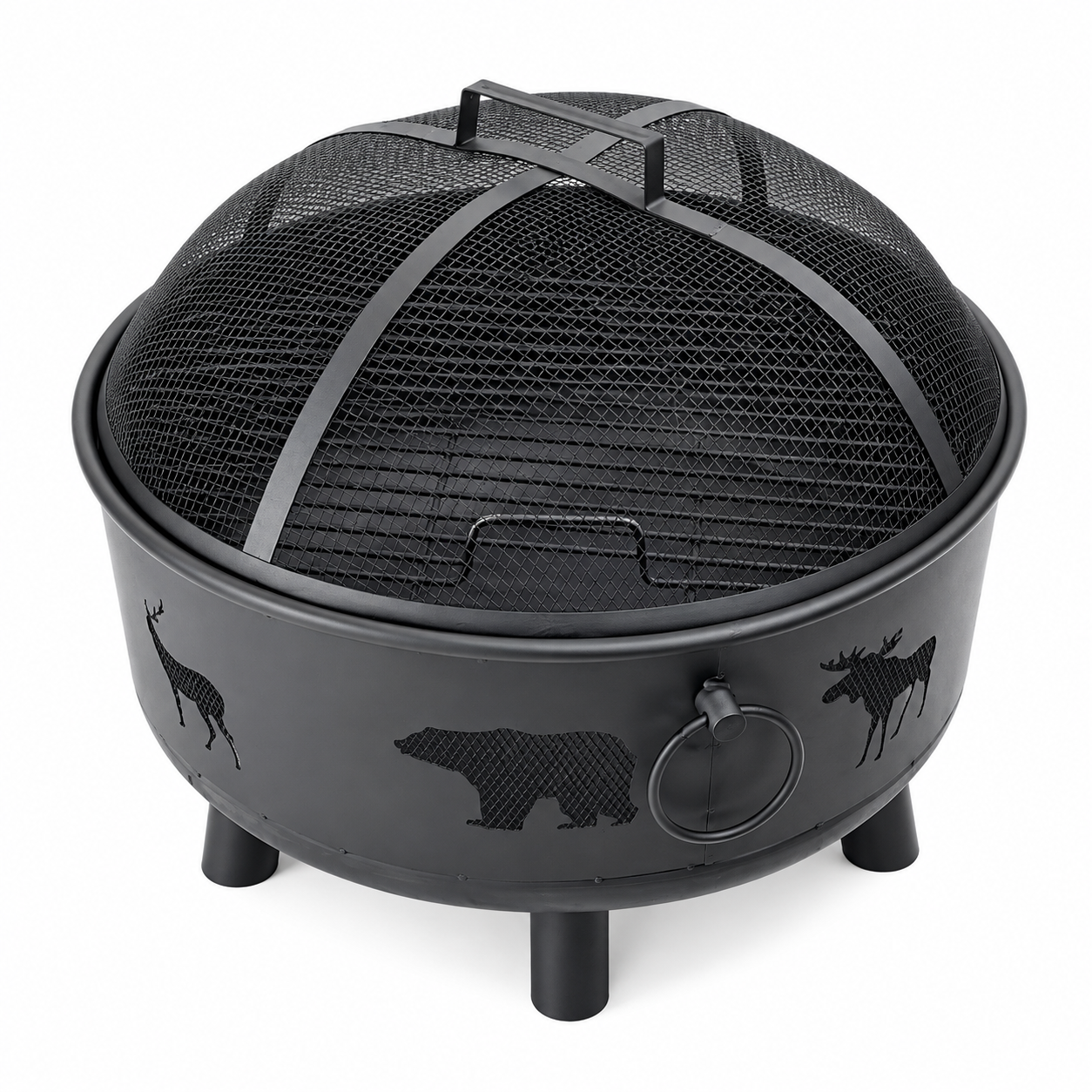 Heavy-Duty 2-in-1 Fire Pit & Grill with Spark Screen