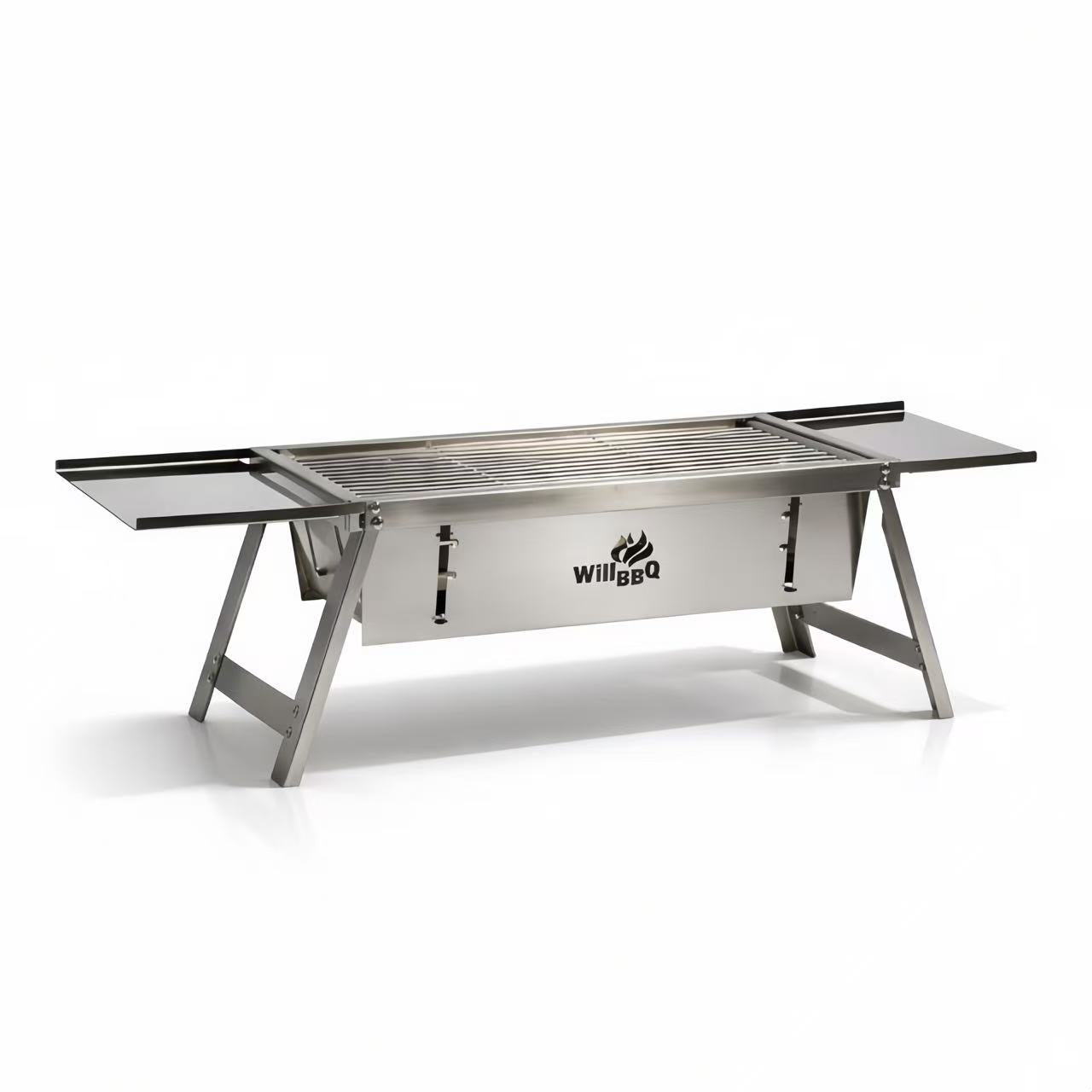 Ultra Compact Drop Open Stainless Steel Portable Grill With Folding Table (54cm * 17cm)