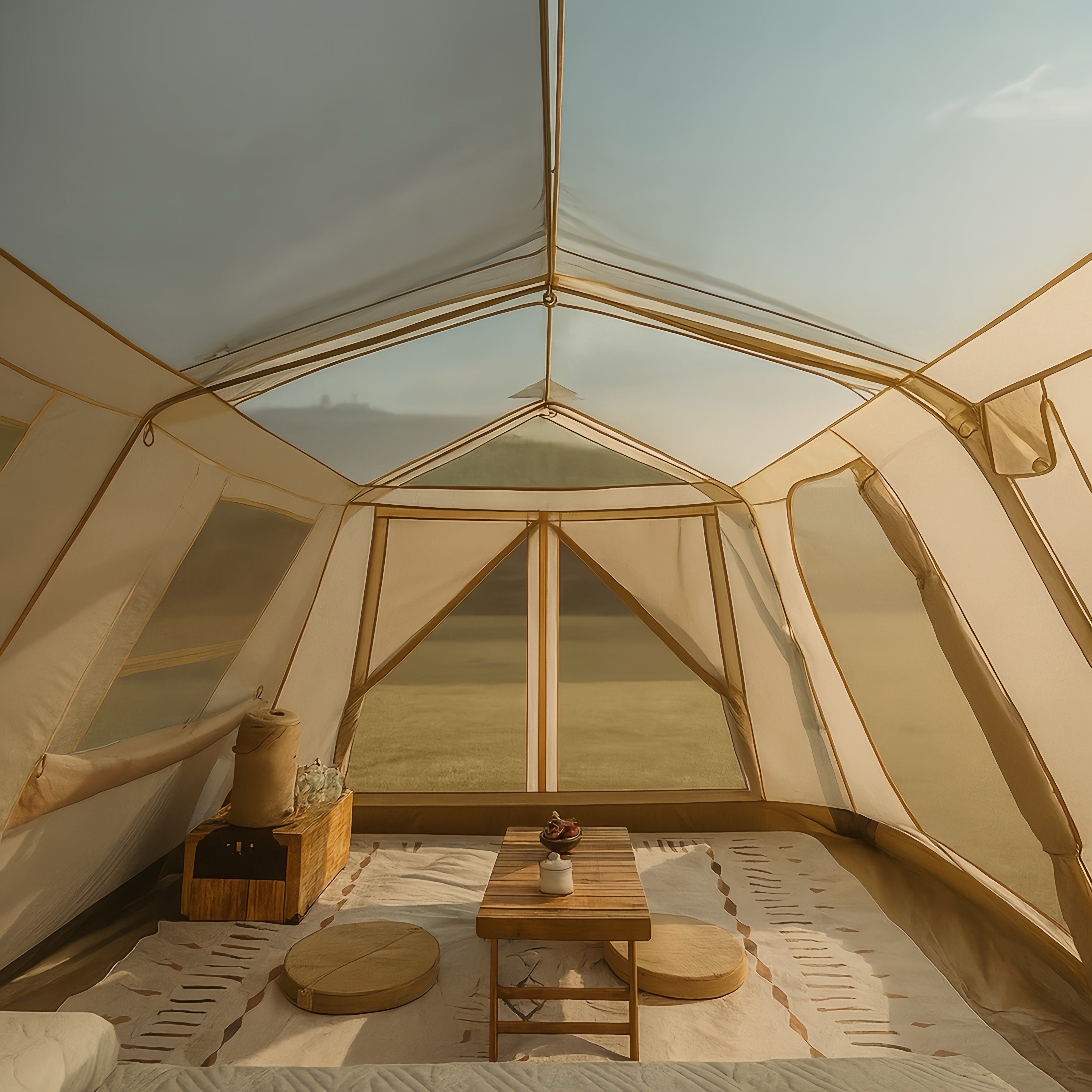 Willkon Double-Layer Oxford Fabric All-Season Cabin Tent with Ambient Lighting