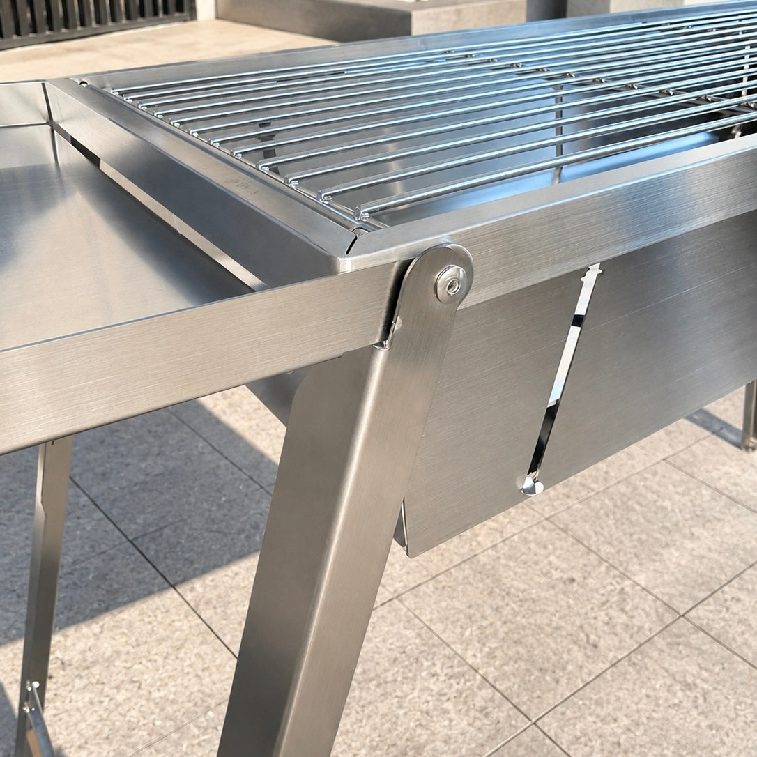 Ultra Compact Drop Open Stainless Steel Portable Grill With Folding Table (93.5cm * 26.5cm)