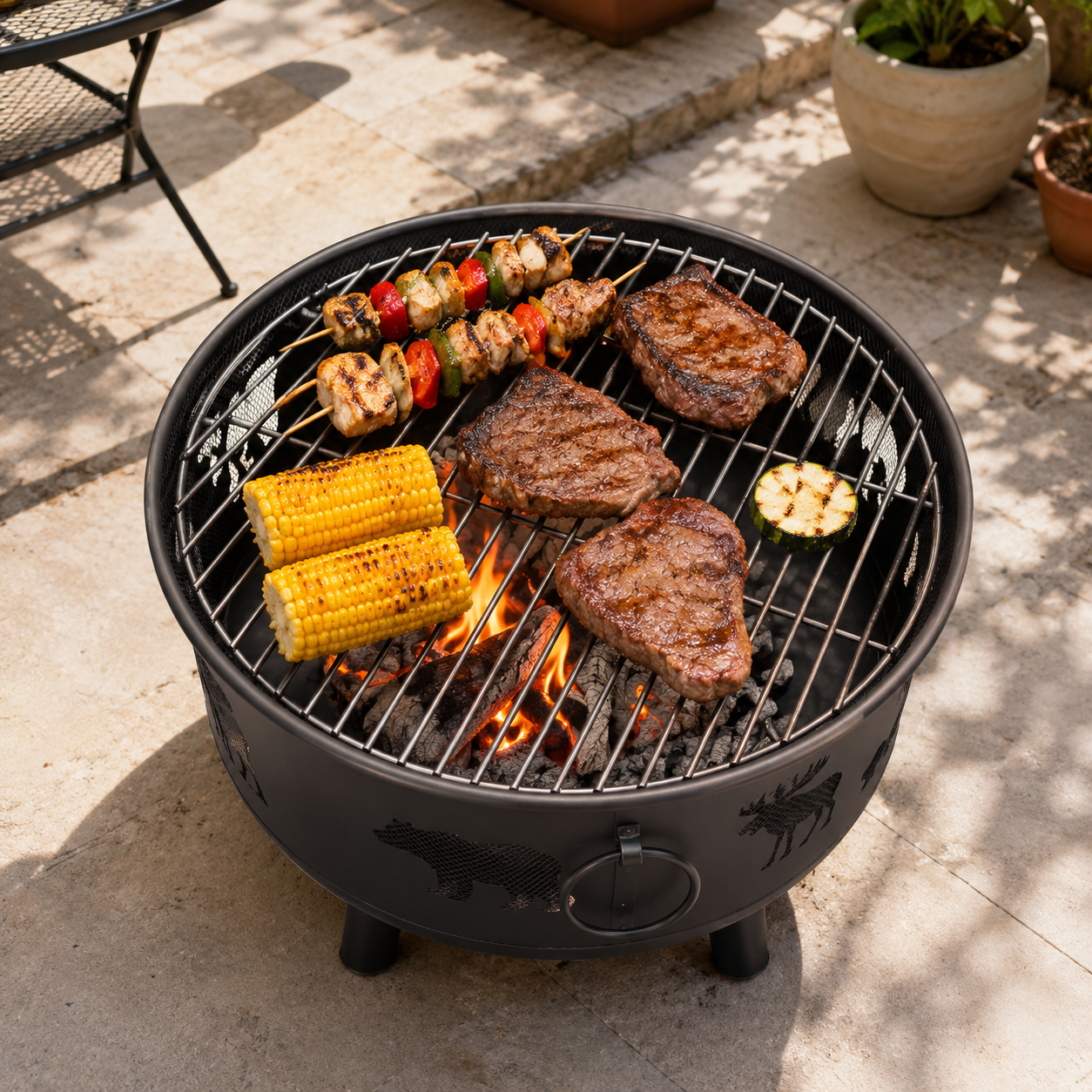 Heavy-Duty 2-in-1 Fire Pit & Grill with Spark Screen
