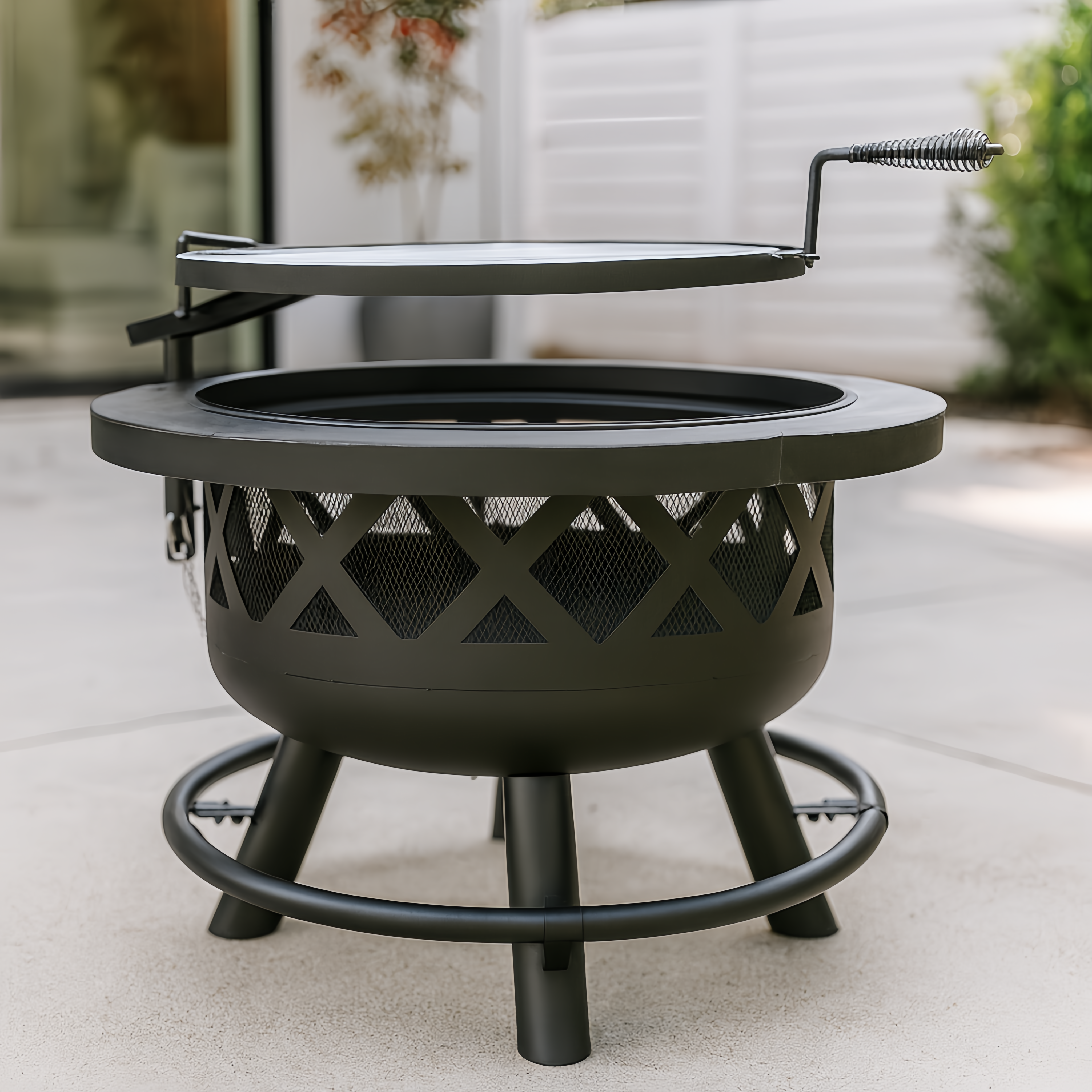 Heavy-Duty Grate Adjustable Fire Pit Table with Diamond Cutout & Table Kit