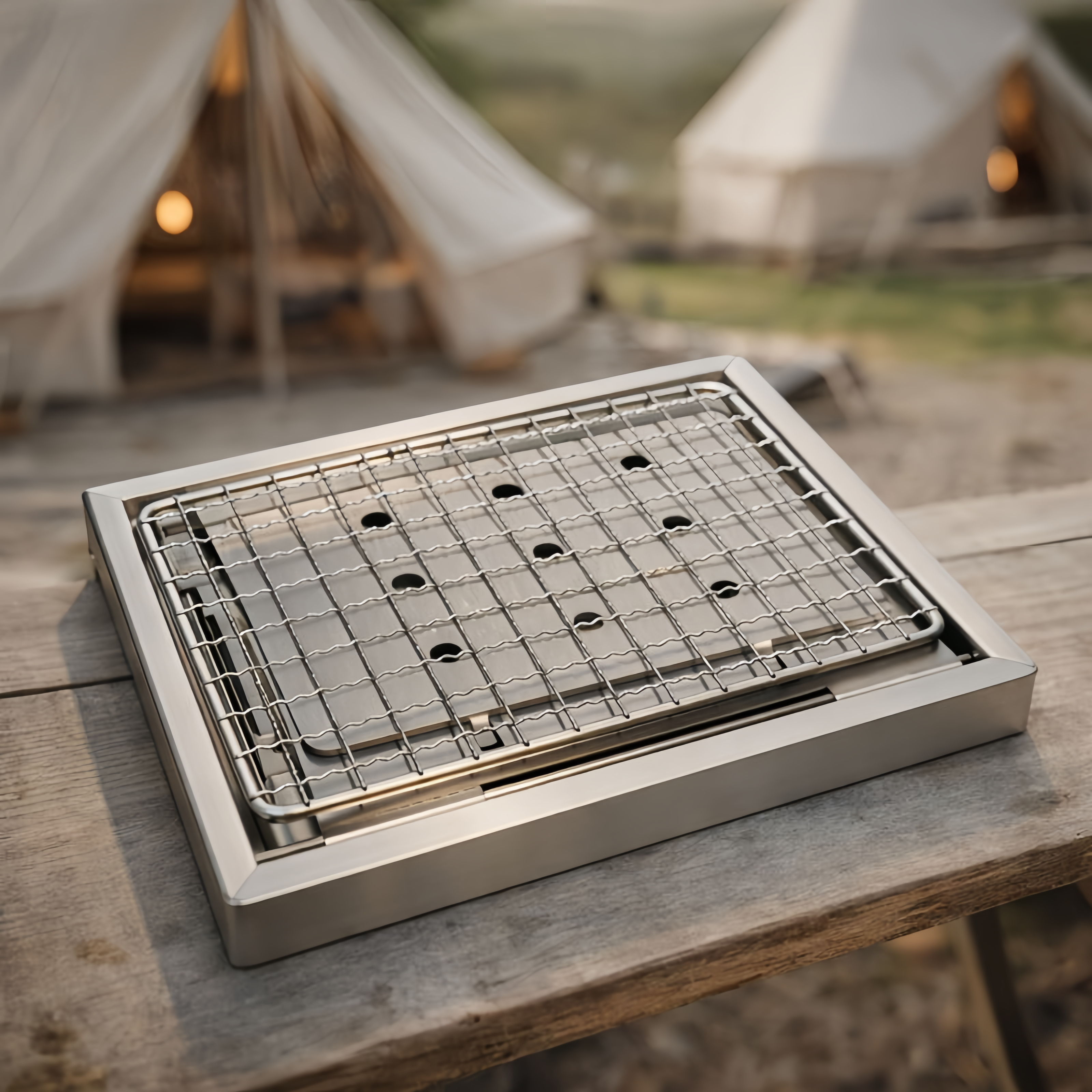 Ultra Compact Drop Open Stainless Steel Portable Grill (21.2cm * 16.7cm)