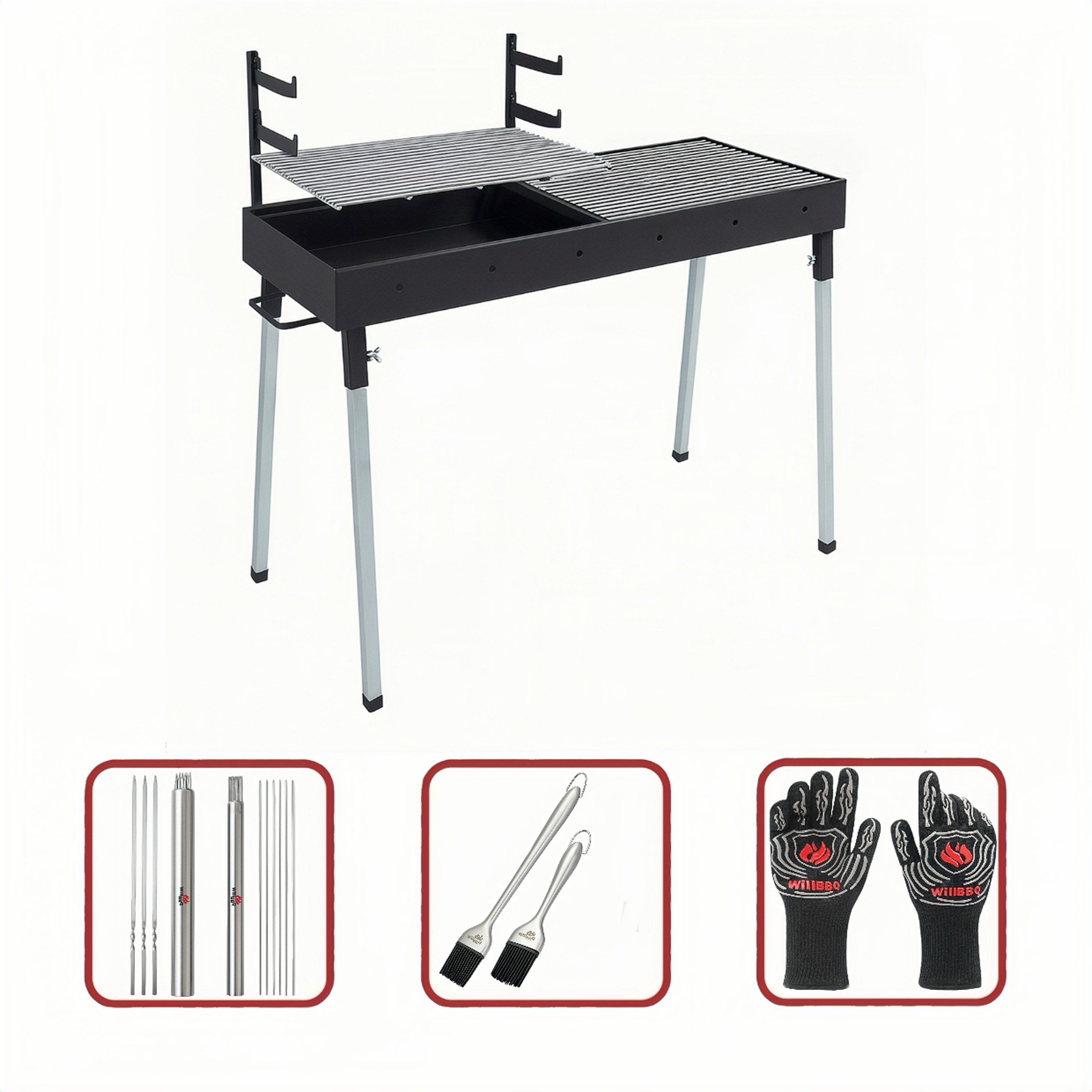 100cm x 40cm Charcoal BBQ Grill Starter Value Bundle