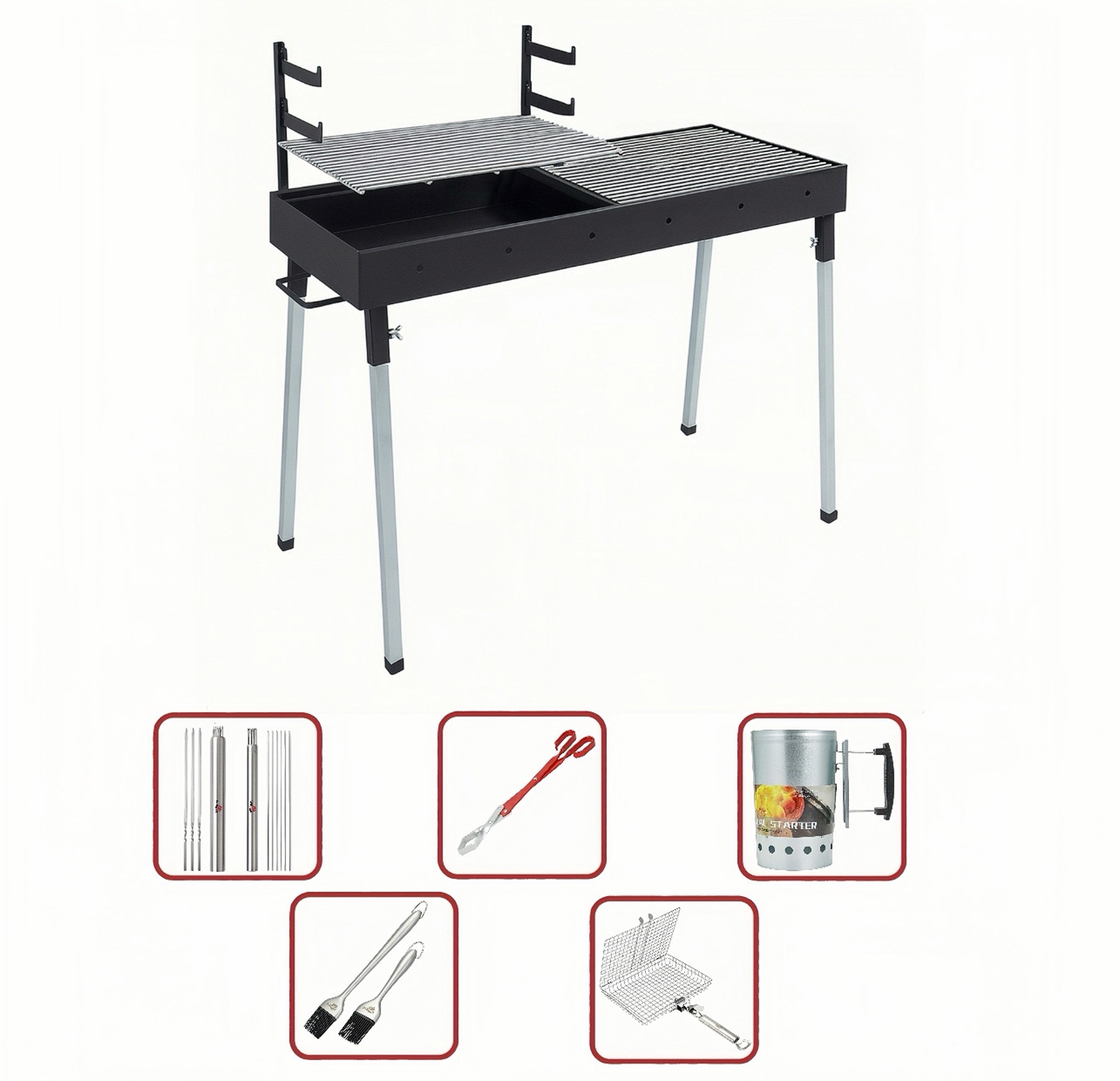 100cm x 40cm Charcoal BBQ Grill Premium Value Bundle