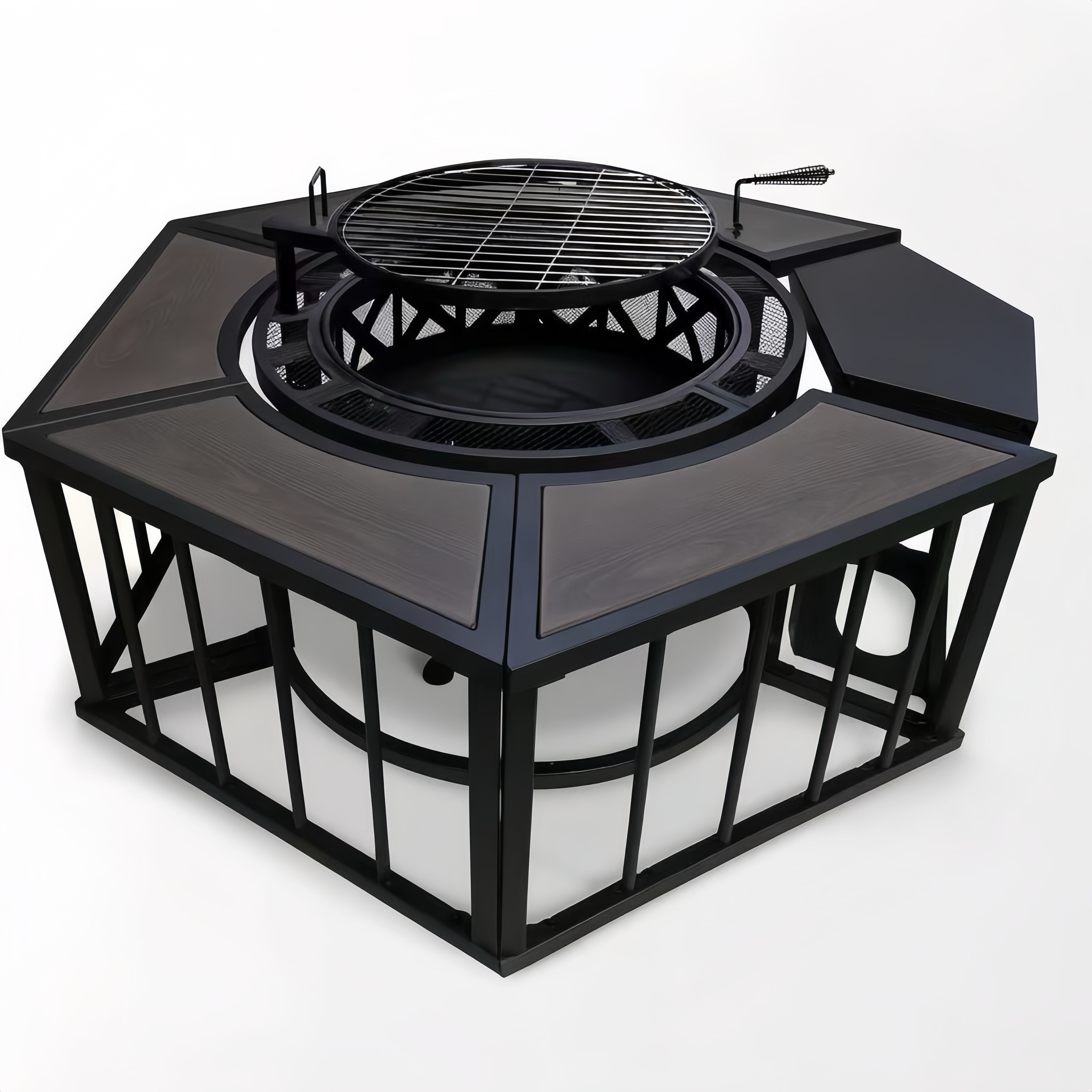 Heavy-Duty Grate Adjustable Fire Pit Table with Diamond Cutout & Table Kit