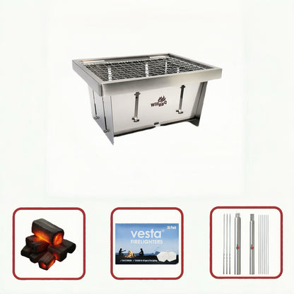 Ultra Compact Drop Open Stainless Steel Portable Grill (21.2cm * 16.7cm) Starter Value Bundle