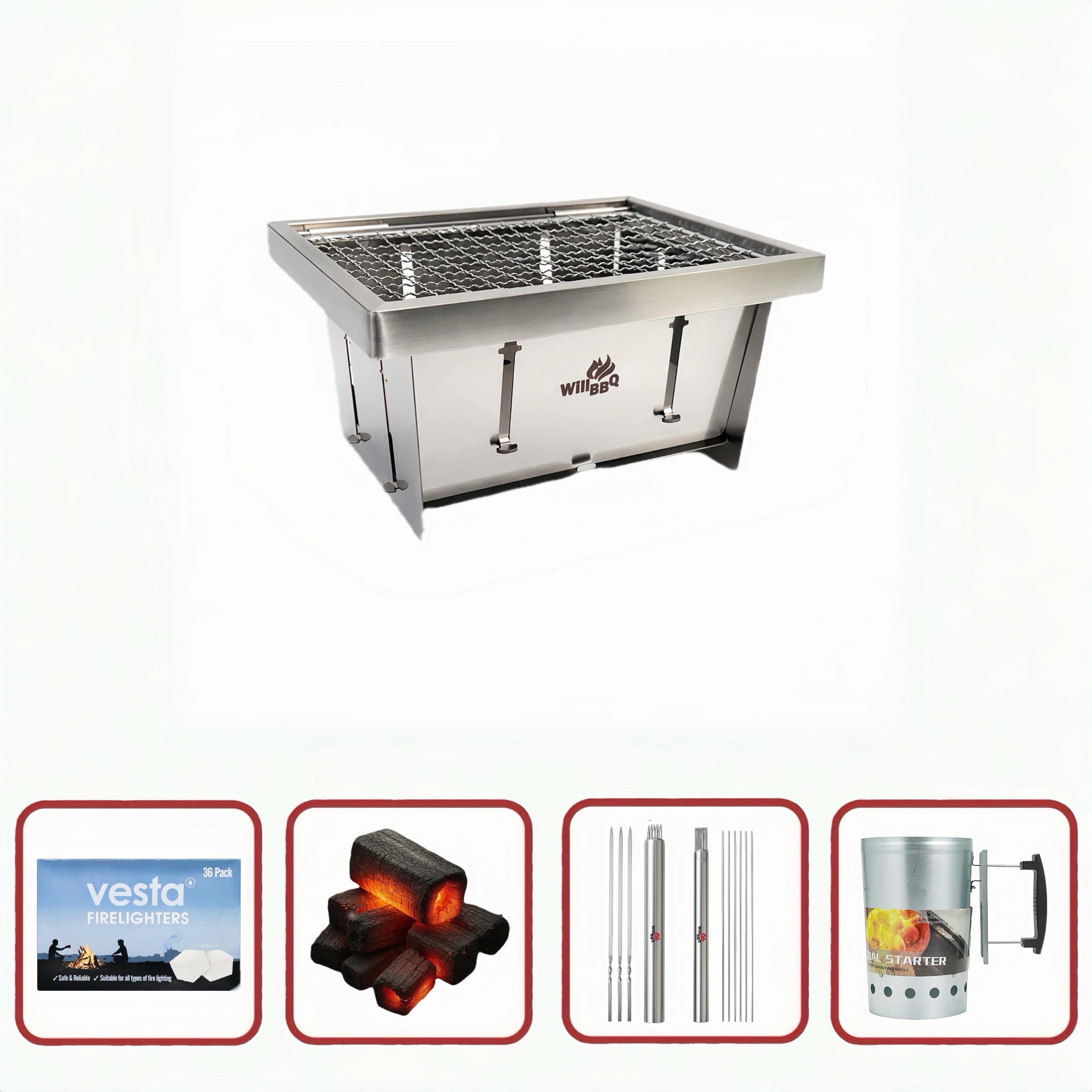 Ultra Compact Drop Open Stainless Steel Portable Grill (21.2cm * 16.7cm) Classic Value Bundle