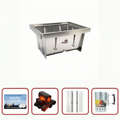 Ultra Compact Drop Open Stainless Steel Portable Grill (21.2cm * 16.7cm) Classic Value Bundle