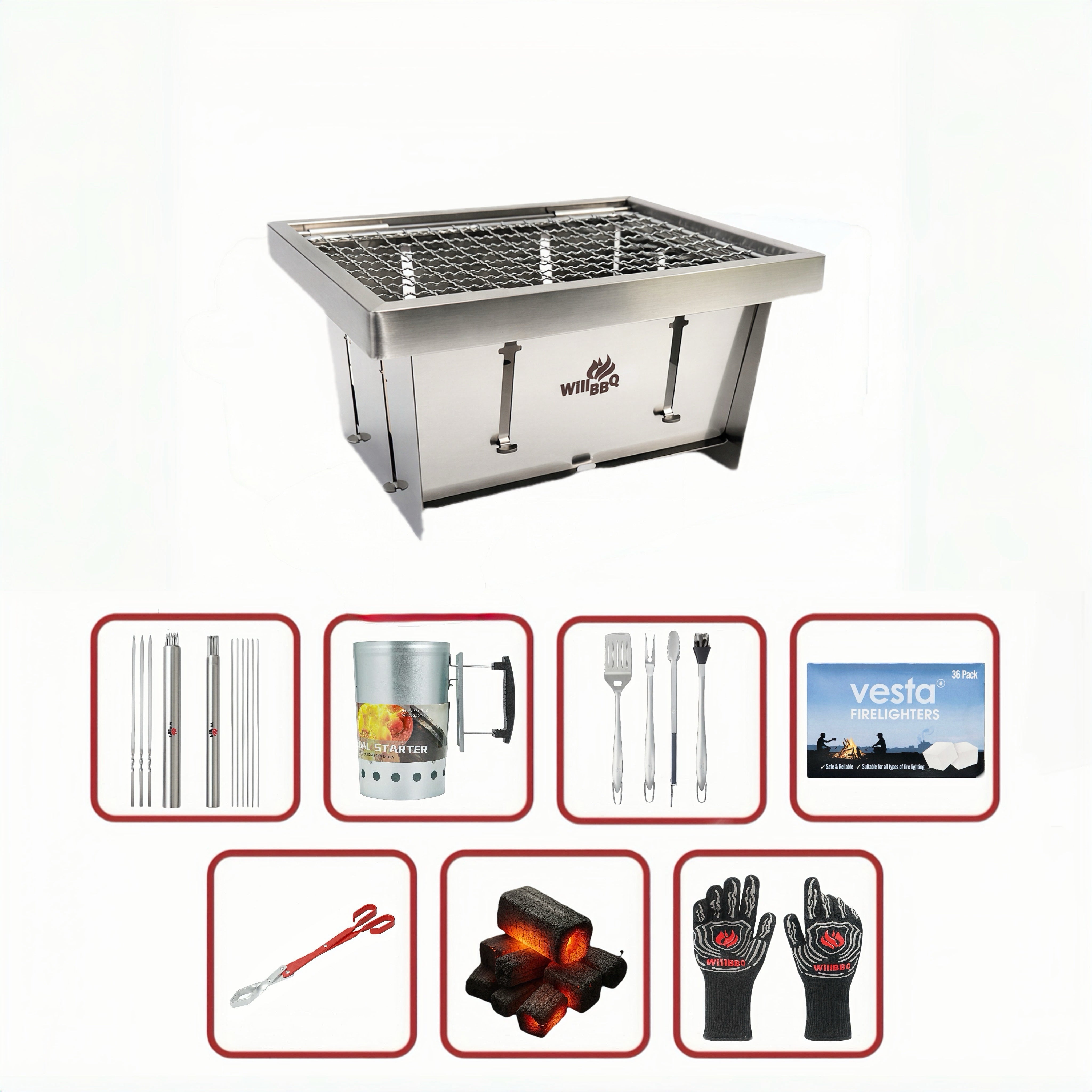 Ultra Compact Drop Open Stainless Steel Portable Grill (21.2cm * 16.7cm) Premium Value Bundle
