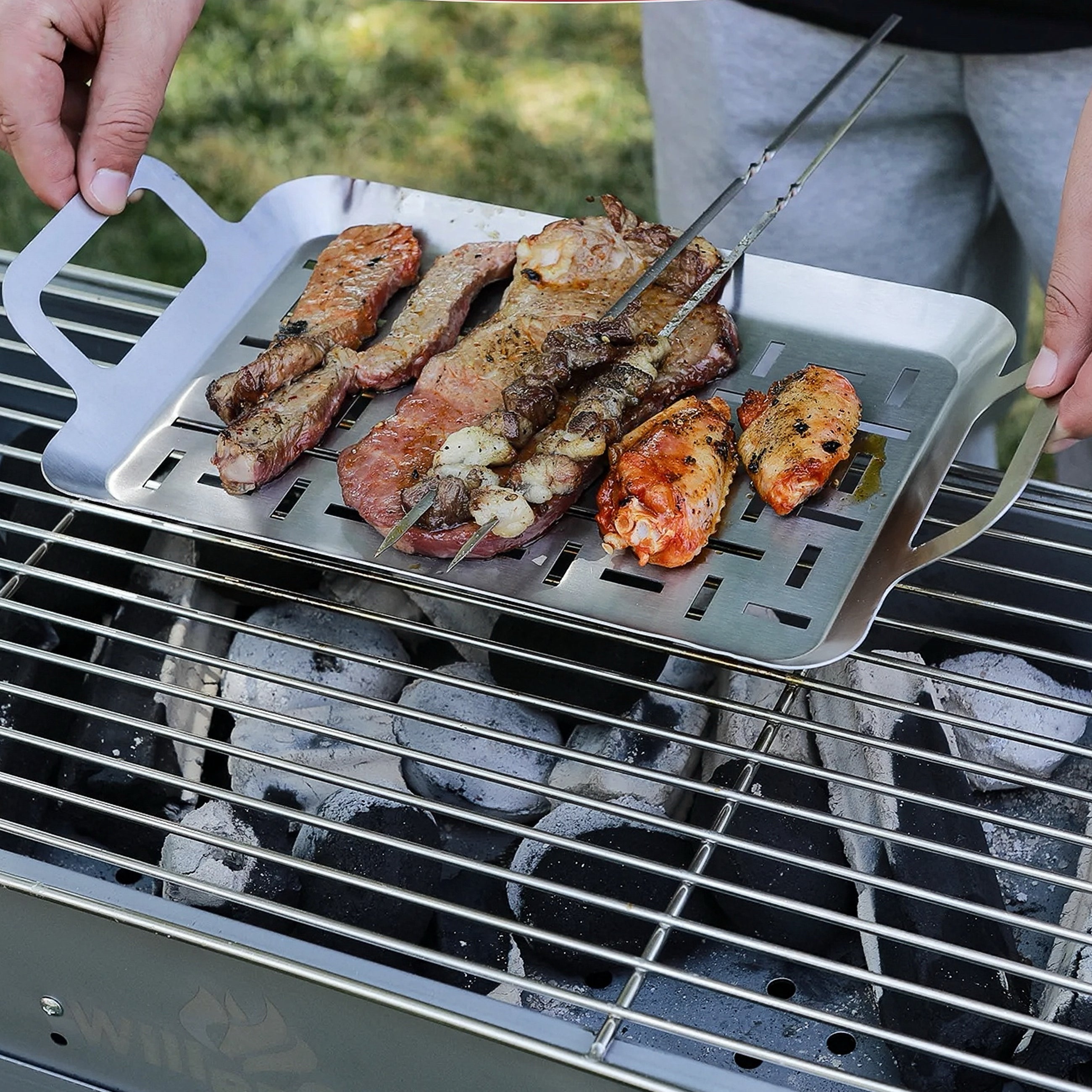 Heavy-Duty Grill Plate Topper with Handles