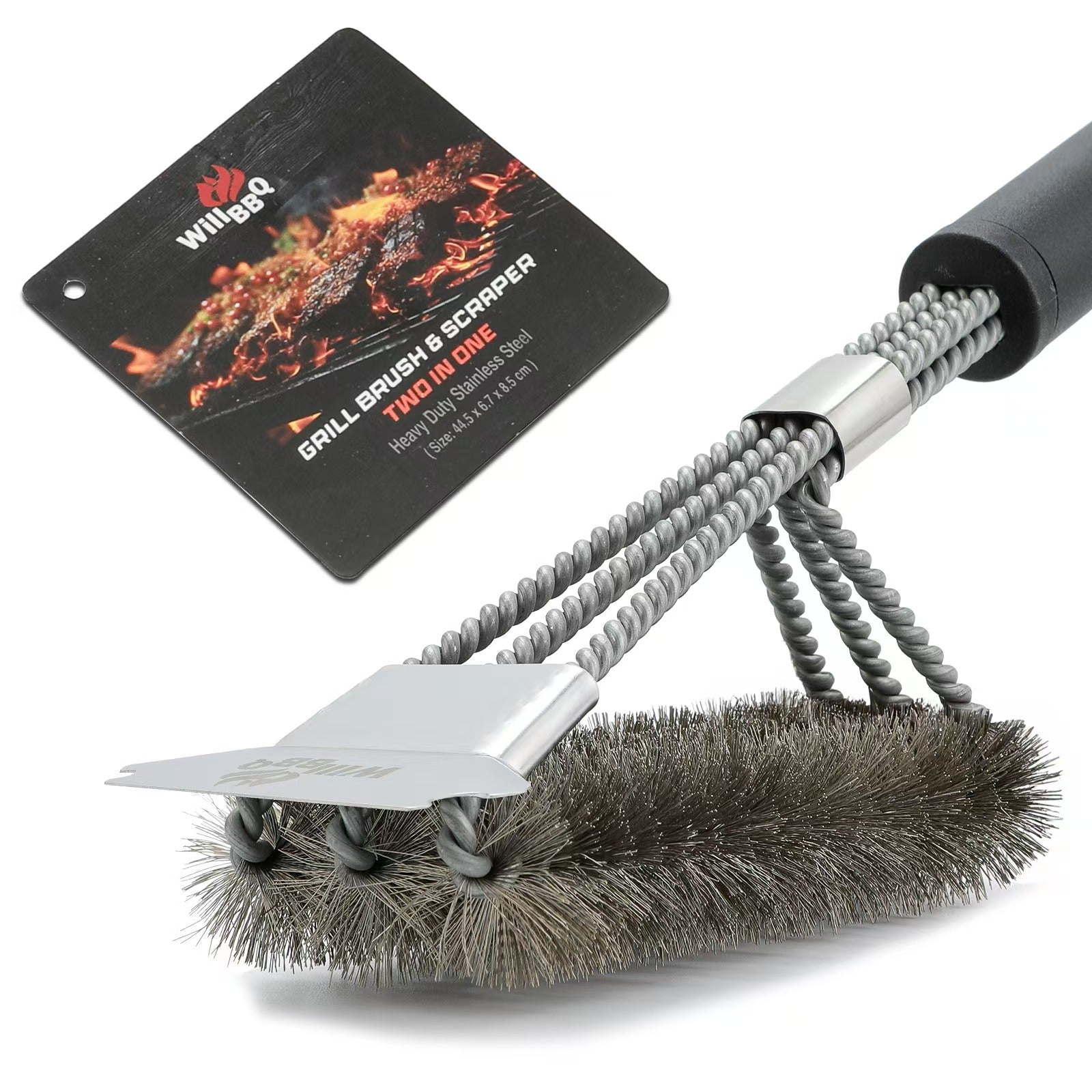 Triple Bristles Grill Cleaning Brush & Scraper