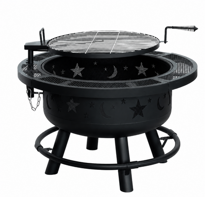 Heavy-Duty Adjustable Fire Pit Table with Star & Moon Cutouts + Table Kit