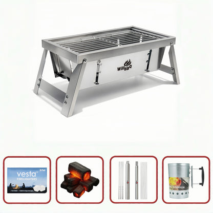 Ultra Compact Drop Open Stainless Steel Portable Grill (30cm * 17cm) Classic Value Bundle