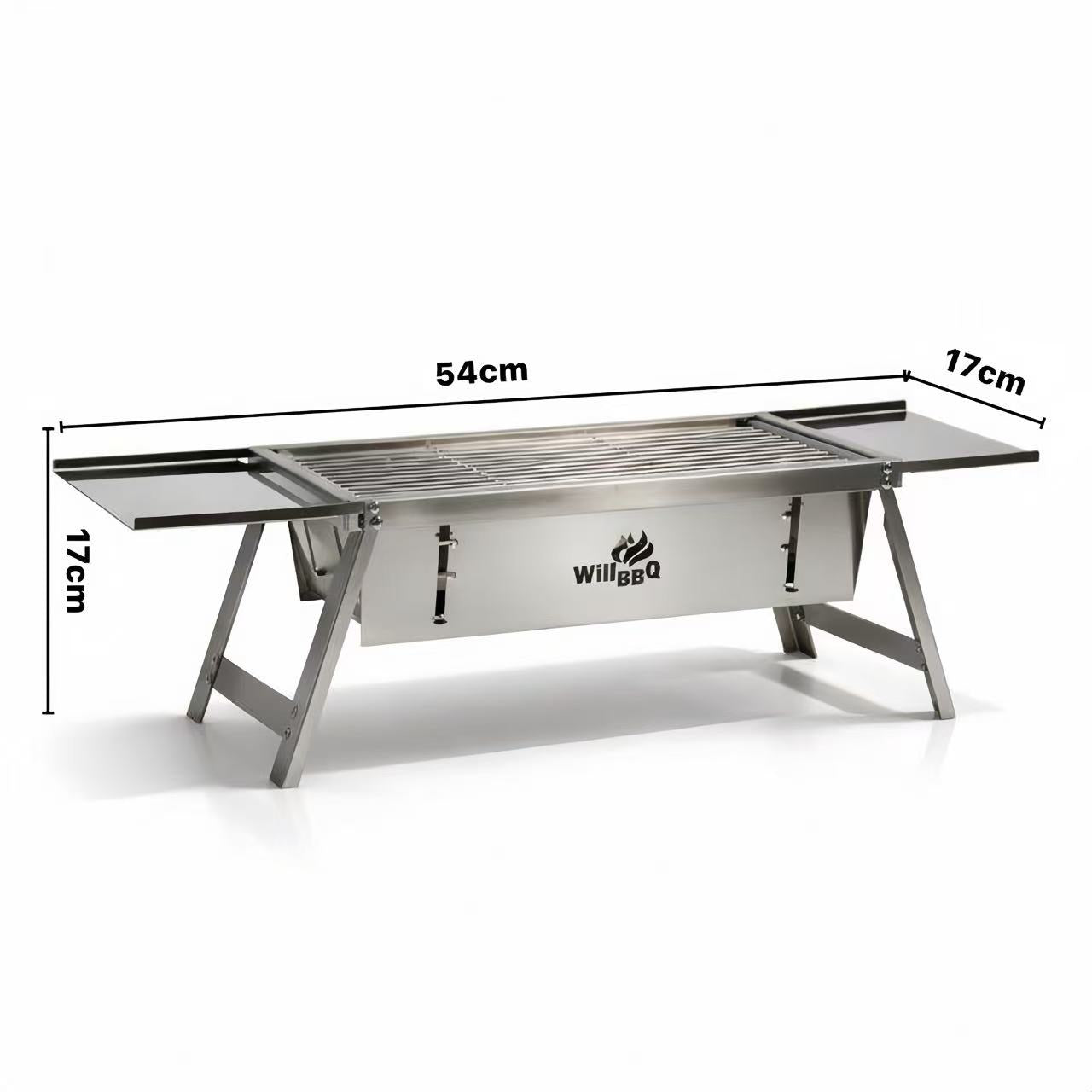 Ultra Compact Drop Open Stainless Steel Portable Grill With Folding Table (54cm * 17cm)