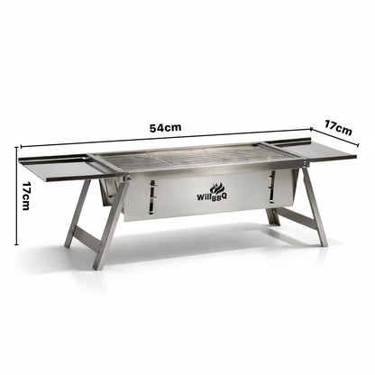Ultra Compact Drop Open Stainless Steel Portable Grill With Folding Table (54cm * 17cm)