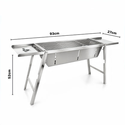 Ultra Compact Drop Open Stainless Steel Portable Grill With Folding Table (93.5cm * 26.5cm)