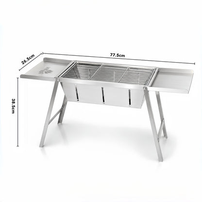 Ultra Compact Drop Open Stainless Steel Portable Grill With Folding Table (77.5cm * 26.5cm)