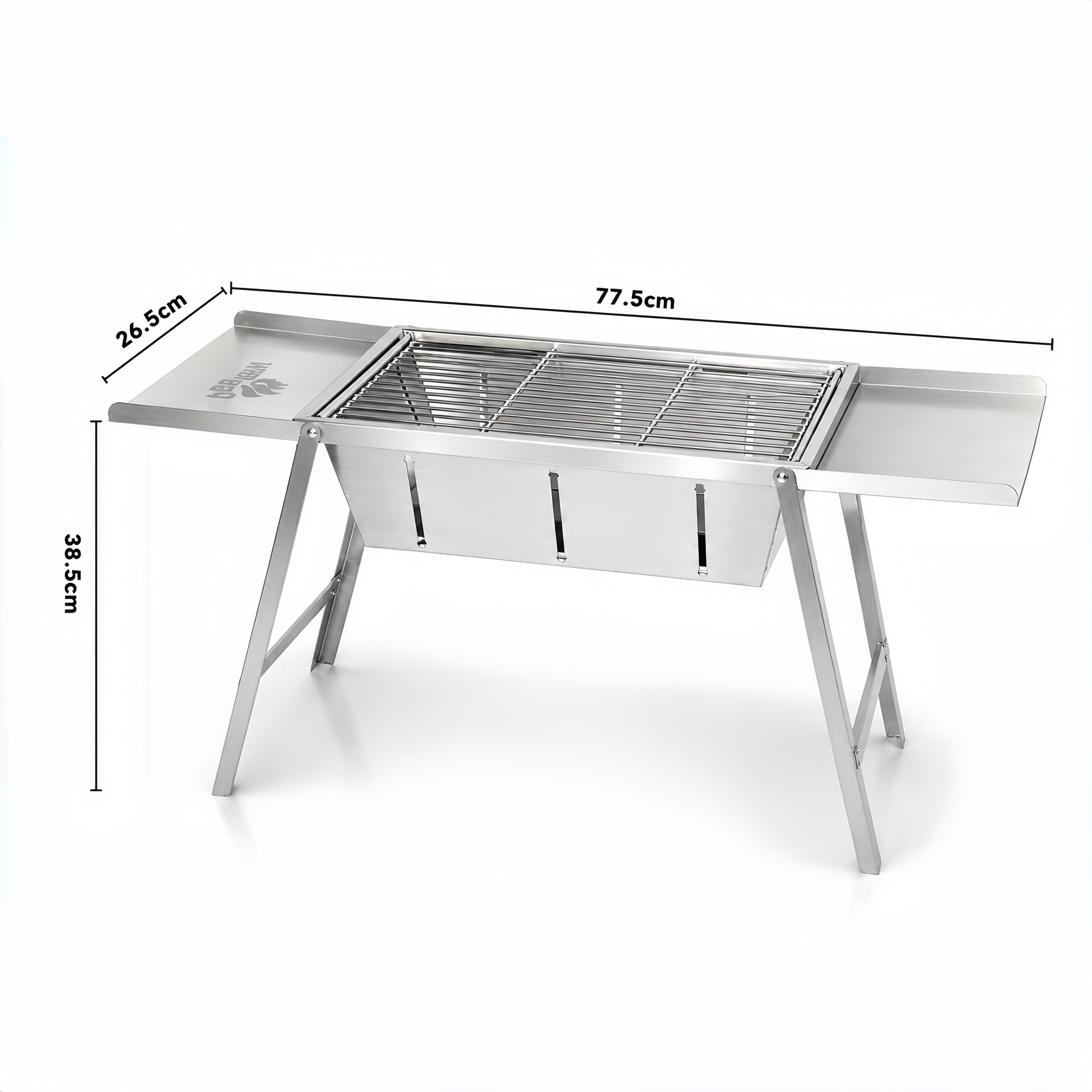 Ultra Compact Drop Open Stainless Steel Portable Grill With Folding Table (77.5cm * 26.5cm)