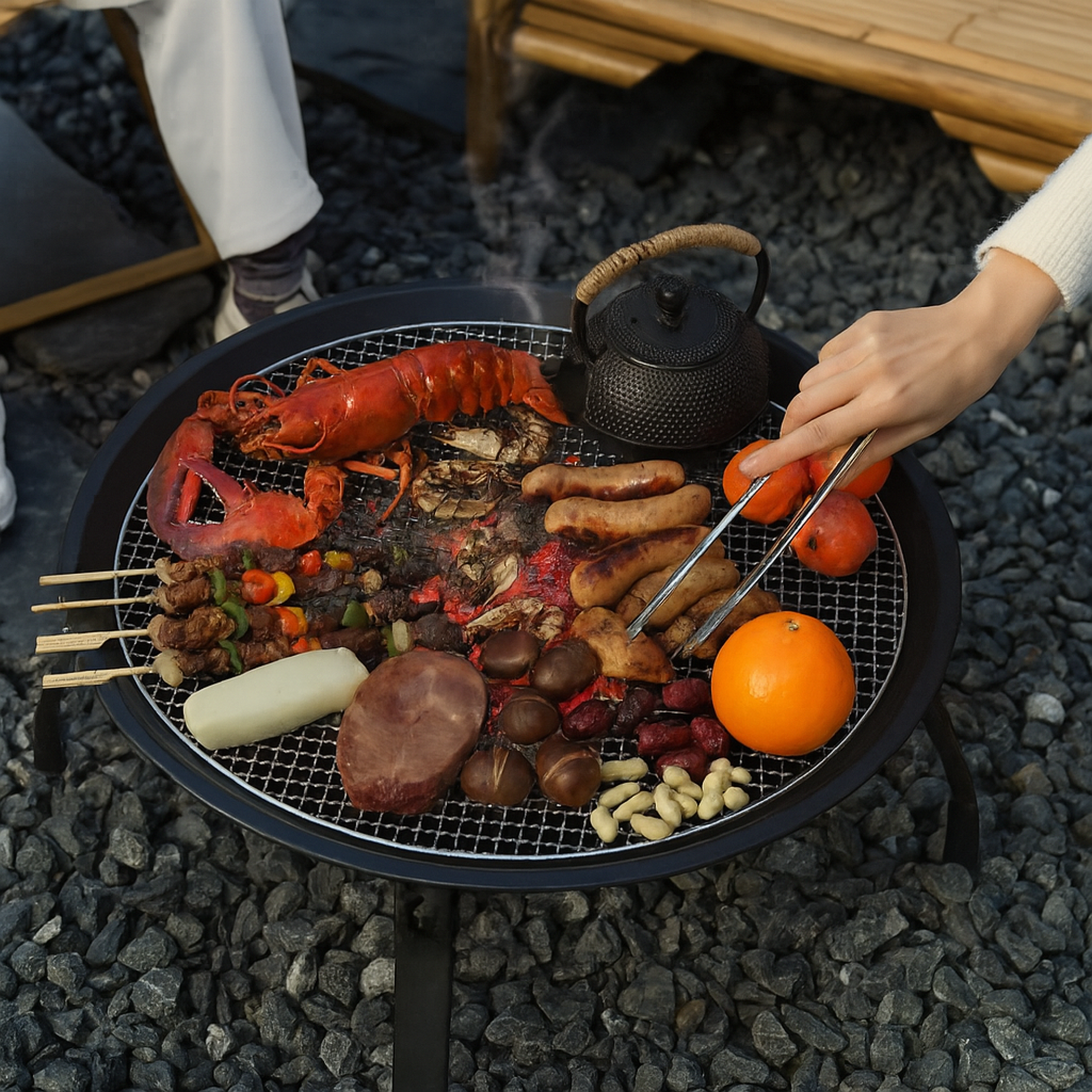 Portable Fire Pit & Charcoal Grill Set