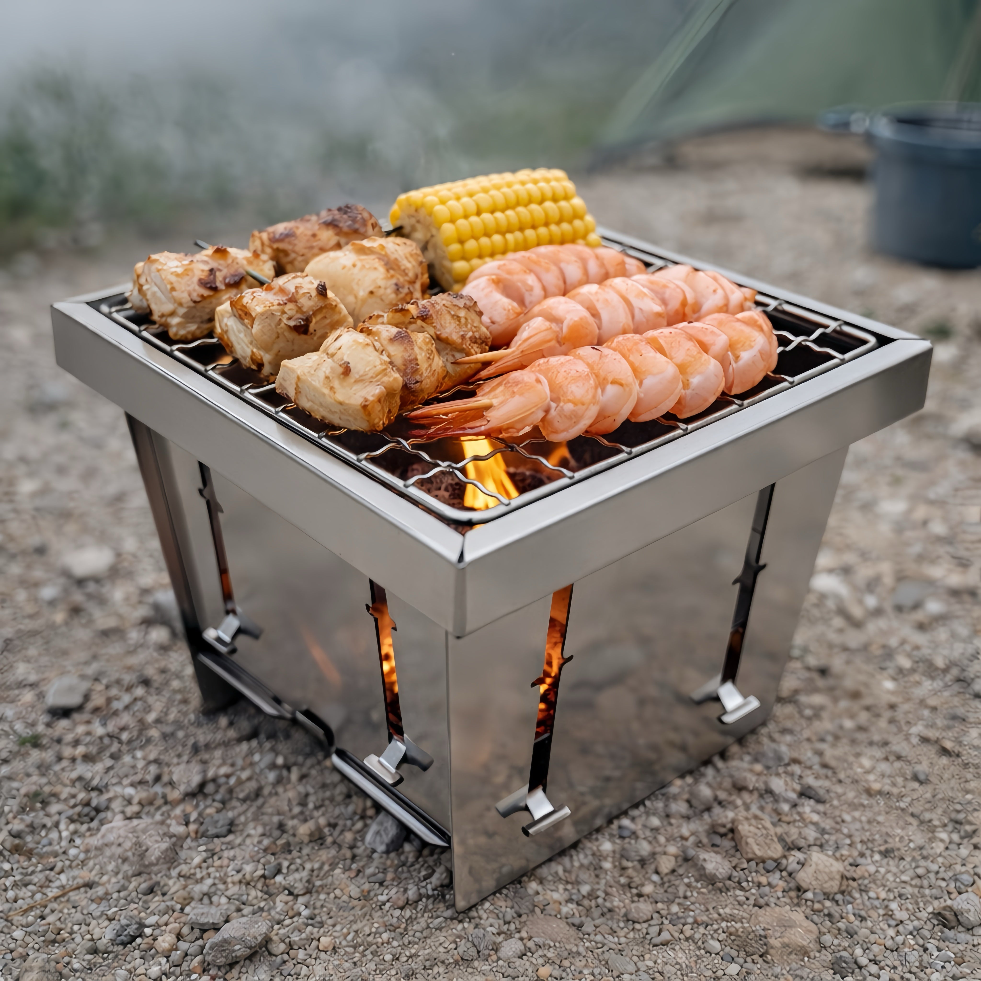 Ultra Compact Drop Open Stainless Steel Mini Grill (11.5cm * 11.5cm)