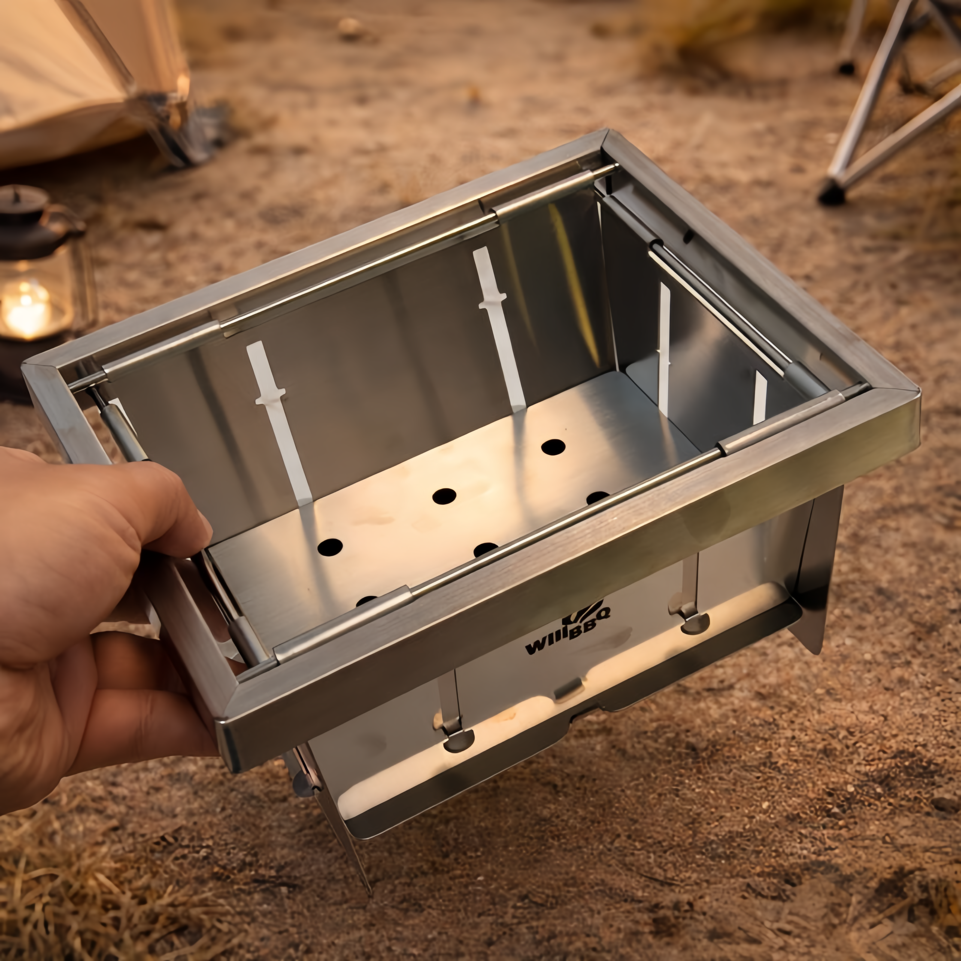 Ultra Compact Drop Open Stainless Steel Portable Grill (21.2cm * 16.7cm)