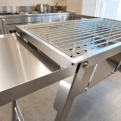 Ultra Compact Drop Open Stainless Steel Portable Grill With Folding Table (77.5cm * 26.5cm)