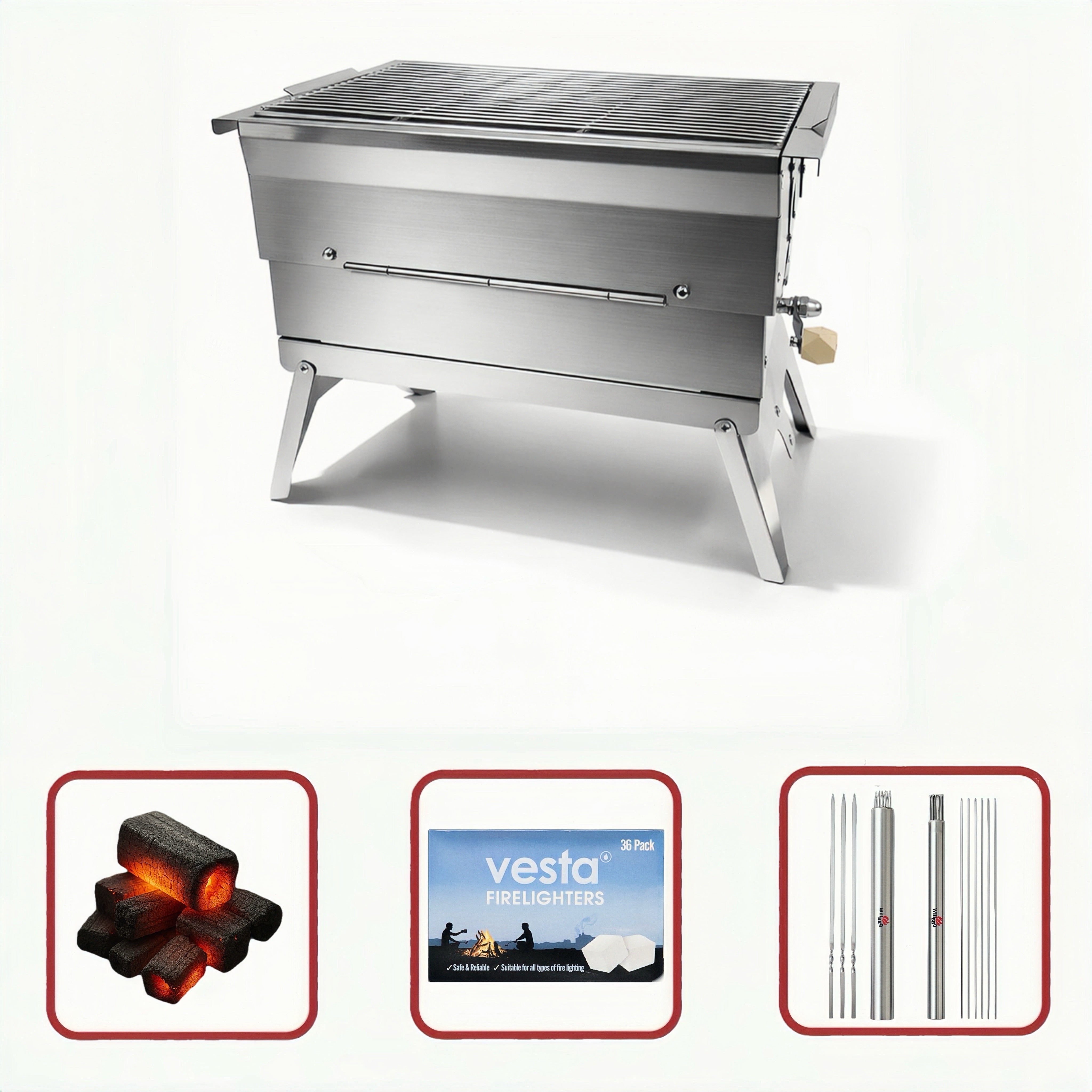 WillBBQ Exclusive Hydraulic Height Adjustable Portable Charcoal Grill Starter Value Bundle