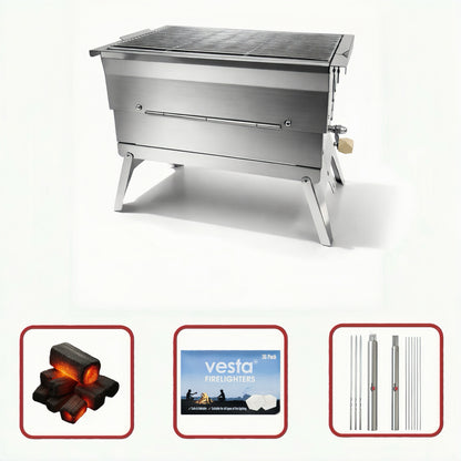 WillBBQ Exclusive Hydraulic Height Adjustable Portable Charcoal Grill Starter Value Bundle