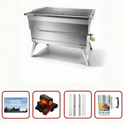 WillBBQ Exclusive Hydraulic Height Adjustable Portable Charcoal Grill Classic Value Bundle
