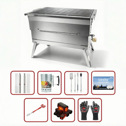 WillBBQ Exclusive Hydraulic Height Adjustable Portable Charcoal Grill Premium Value Bundle