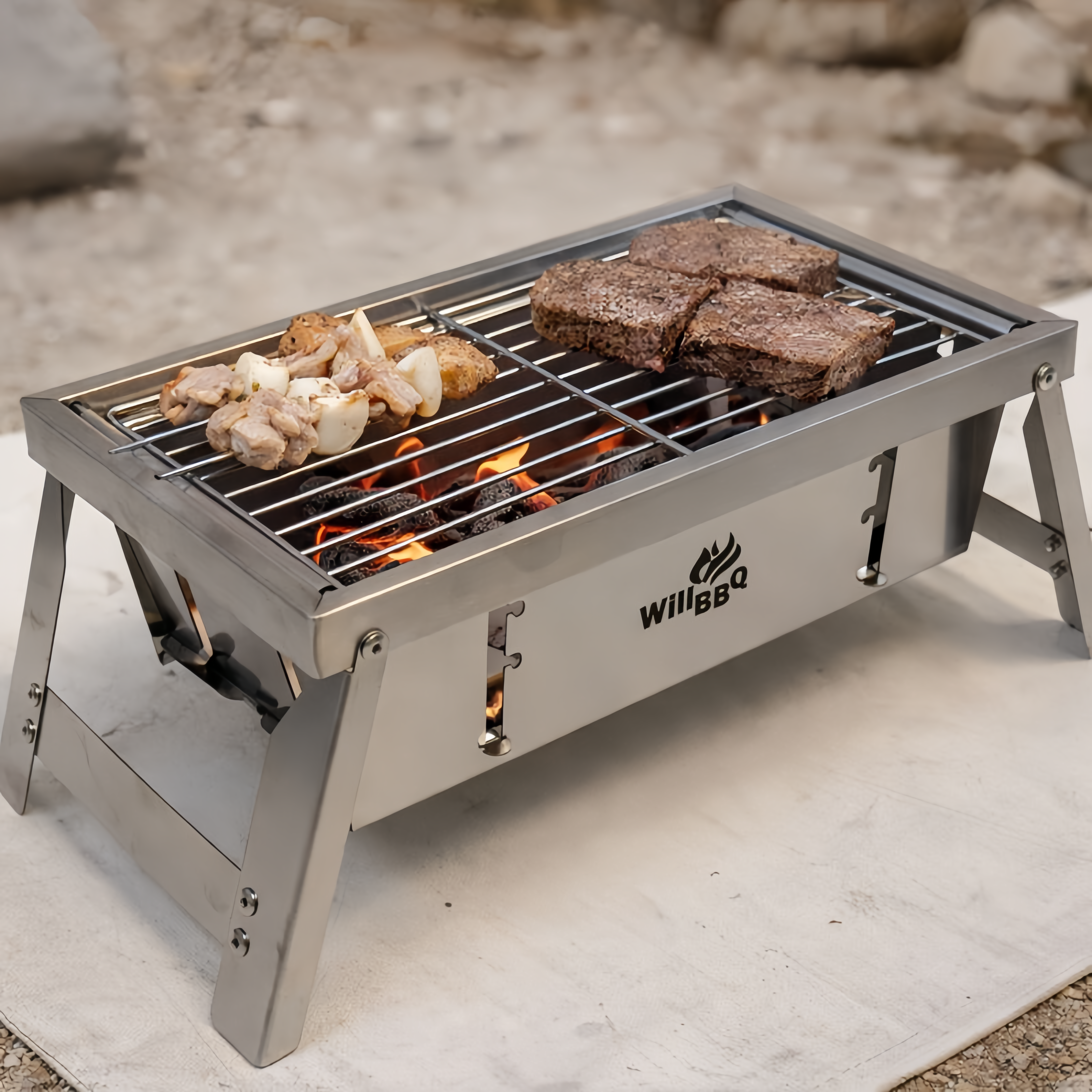 Multi-Size Ultra Compact Drop Open Stainless Steel Portable Grill