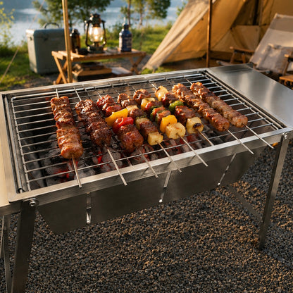 Ultra Compact Drop Open Stainless Steel Portable Grill With Folding Table (77.5cm * 26.5cm)