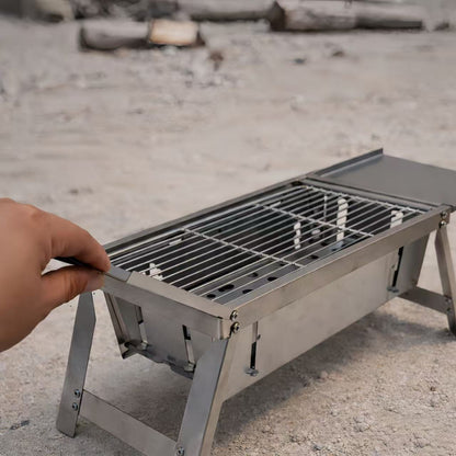 Ultra Compact Drop Open Stainless Steel Portable Grill With Folding Table (54cm * 17cm)