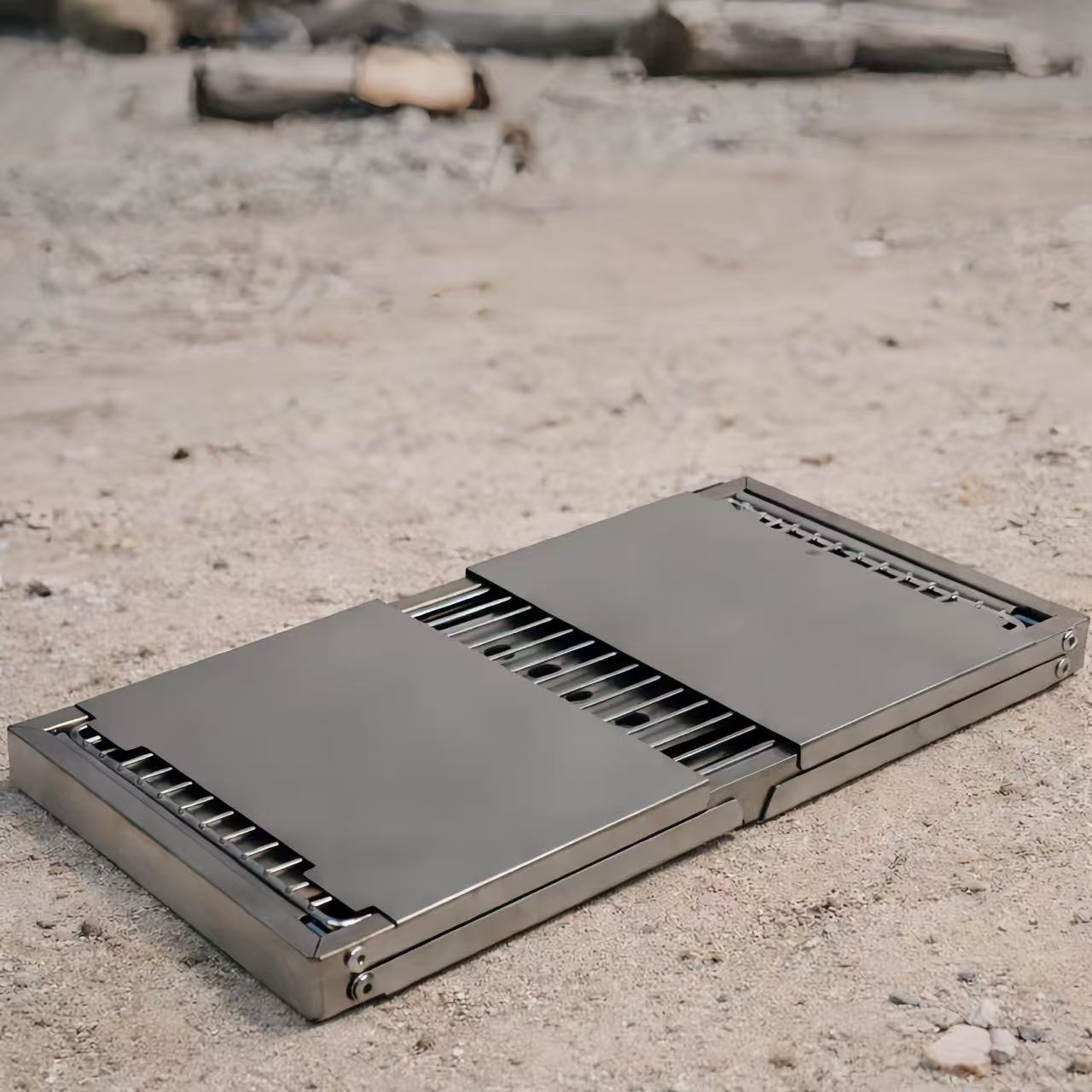 Ultra Compact Drop Open Stainless Steel Portable Grill With Folding Table (54cm * 17cm)