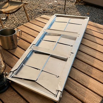 Ultra Compact Drop Open Stainless Steel Portable Grill With Folding Table (93.5cm * 26.5cm)