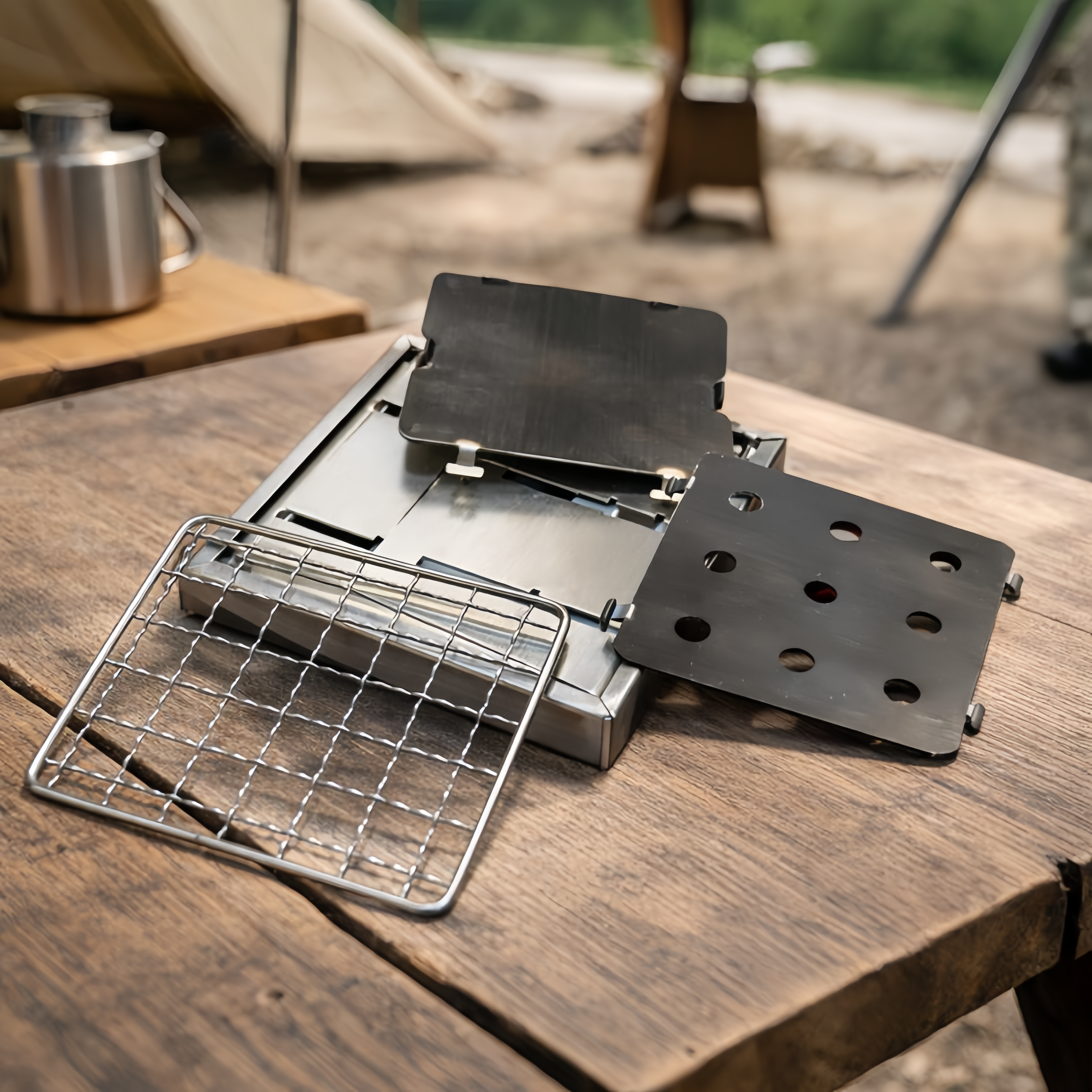 Ultra Compact Drop Open Stainless Steel Mini Grill (11.5cm * 11.5cm)