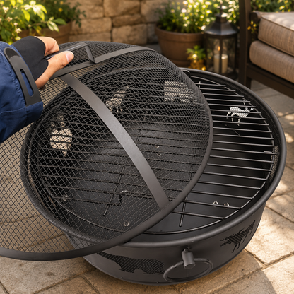 Heavy-Duty 2-in-1 Fire Pit & Grill with Spark Screen