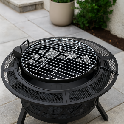 Heavy-Duty Grate Adjustable Fire Pit Table with Diamond Cutout & Table Kit