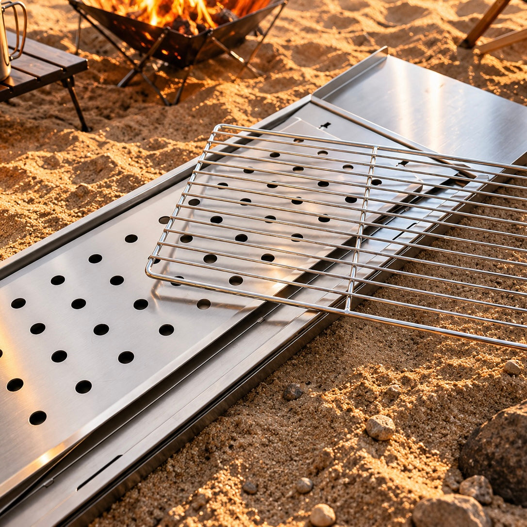 Ultra Compact Drop Open Stainless Steel Portable Grill With Folding Table (93.5cm * 26.5cm)
