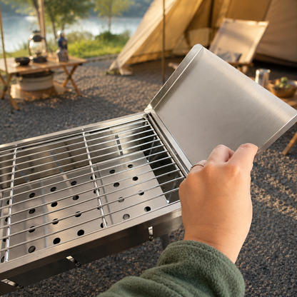 Ultra Compact Drop Open Stainless Steel Portable Grill With Folding Table (77.5cm * 26.5cm)