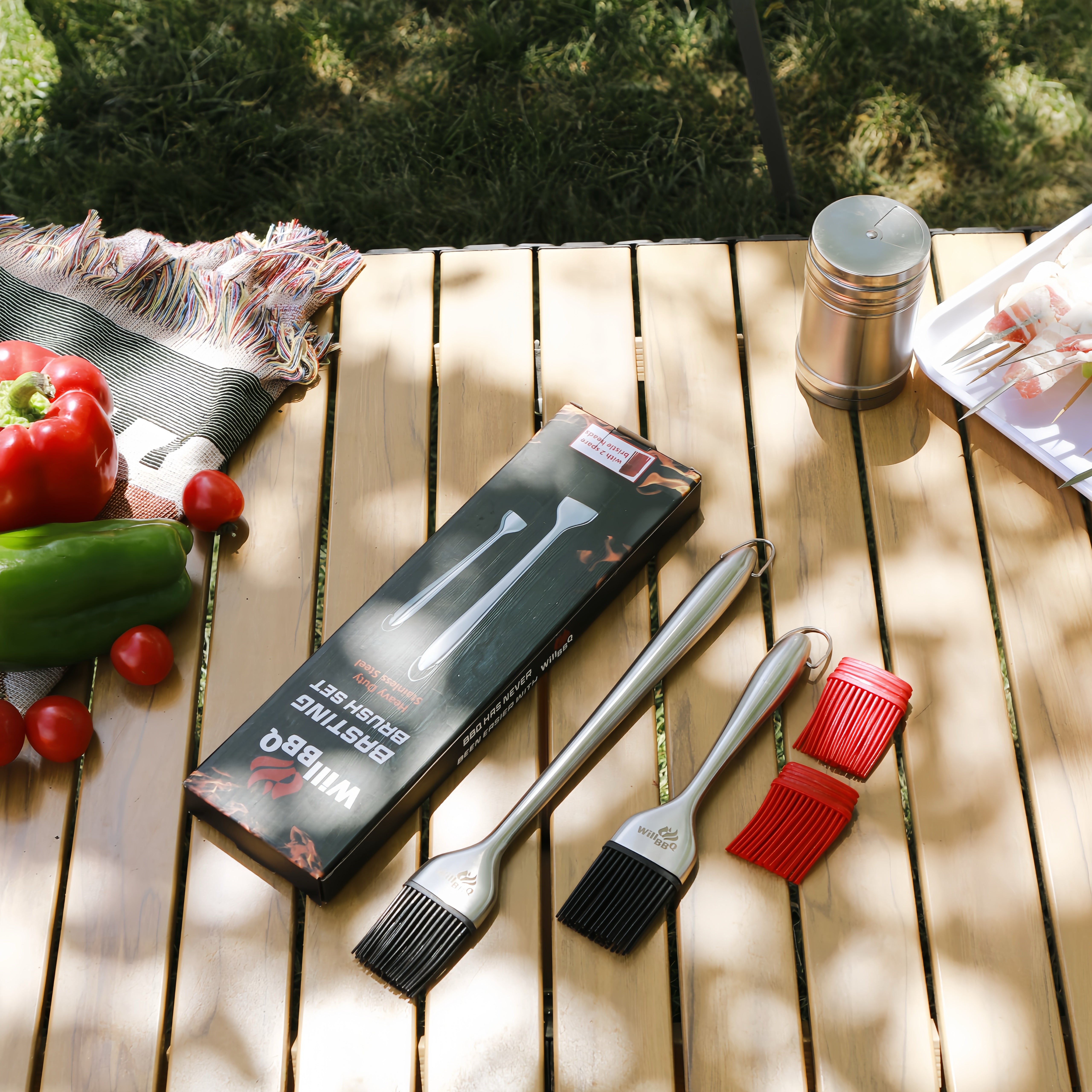 Stainless Steel Basting Brush Set with Spare Silicone Bristle Heads