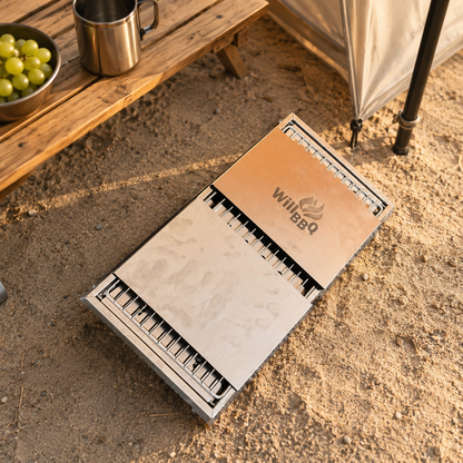 Ultra Compact Drop Open Stainless Steel Portable Grill With Folding Table (77.5cm * 26.5cm)