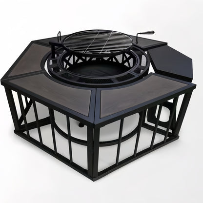Heavy-Duty Grate Adjustable Fire Pit Table with Diamond Cutout & Table Kit