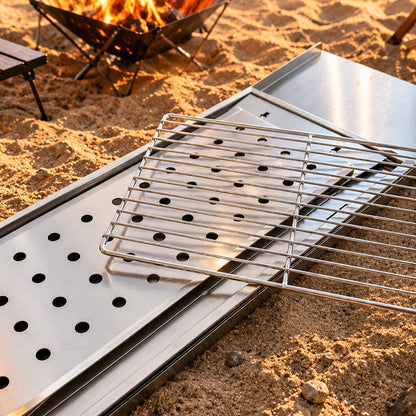 Ultra Compact Drop Open Stainless Steel Portable Grill With Folding Table (77.5cm * 26.5cm)