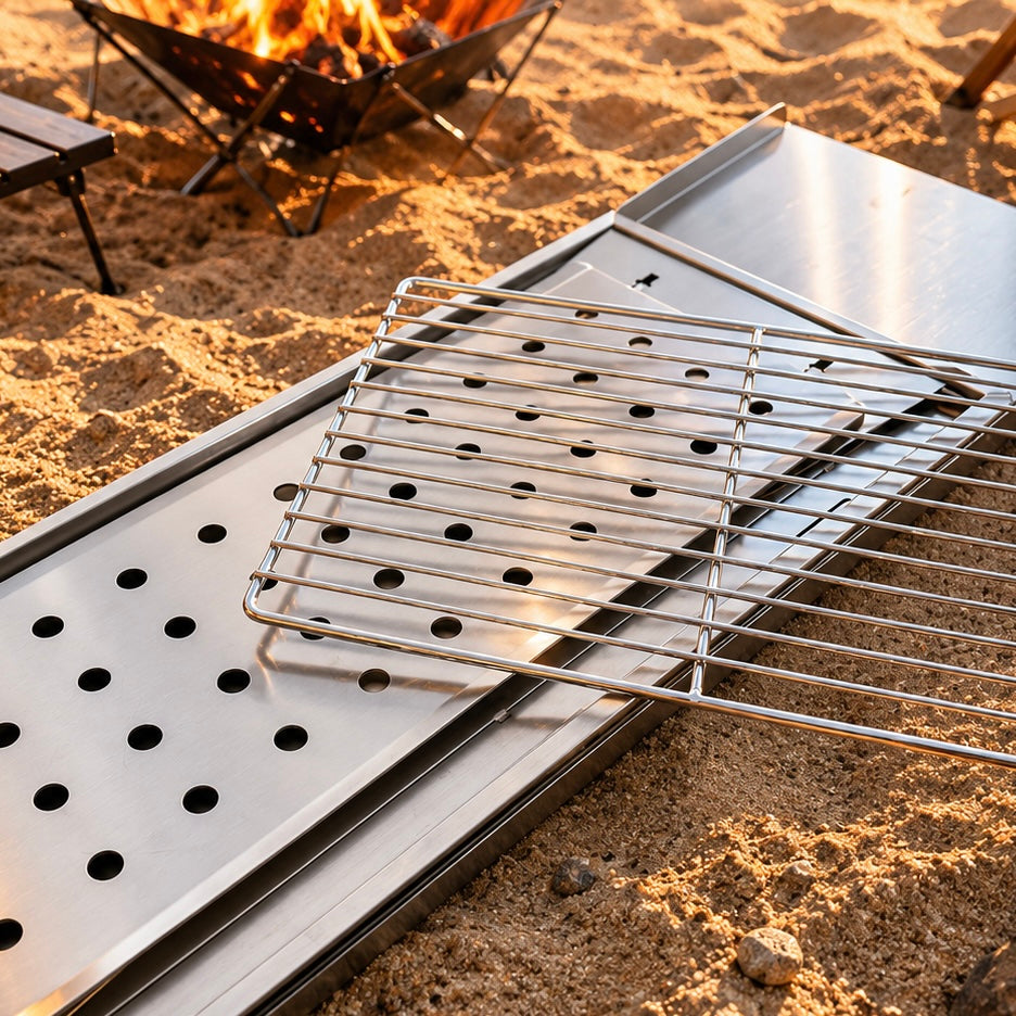 Ultra Compact Drop Open Stainless Steel Portable Grill With Folding Table (77.5cm * 26.5cm)