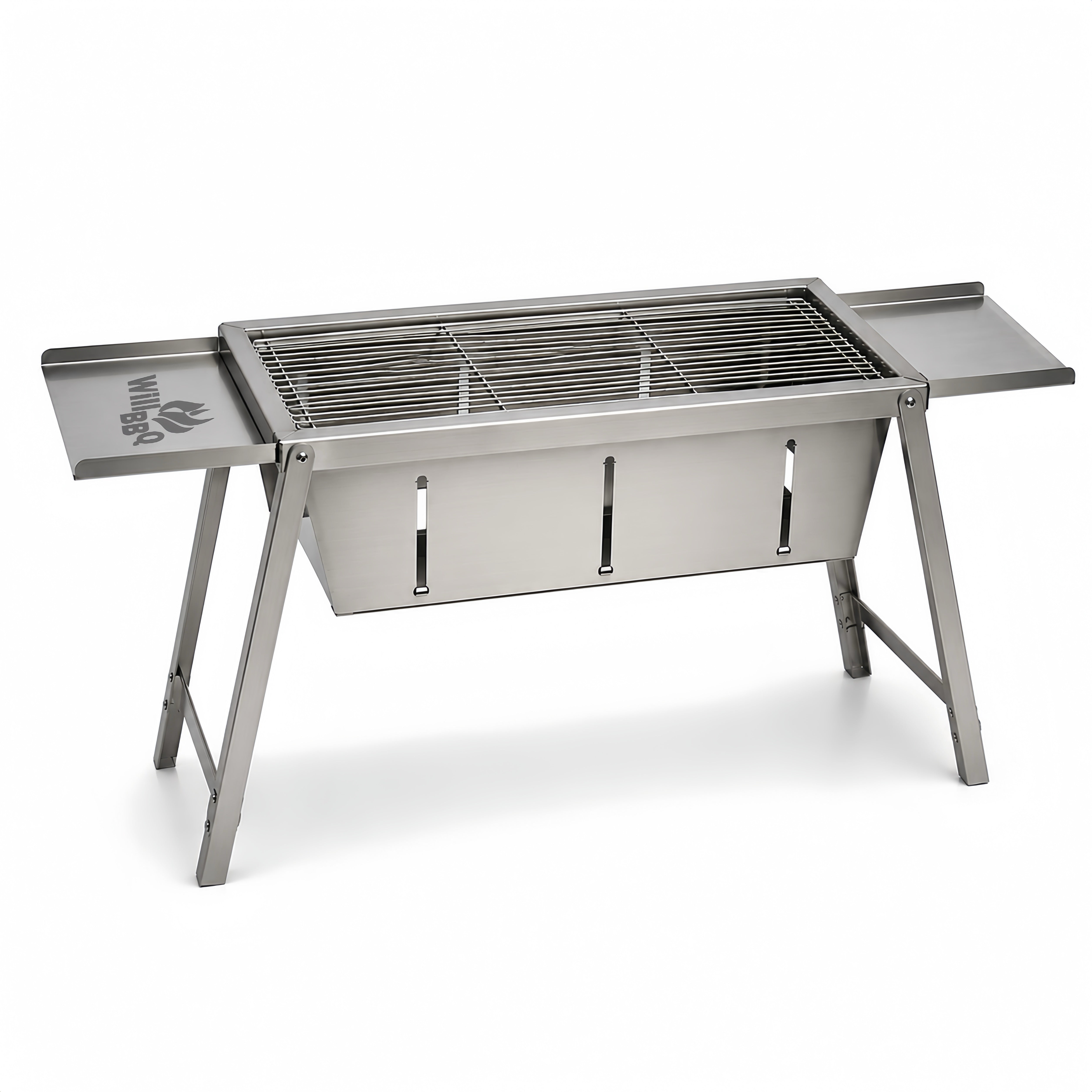 Ultra Compact Drop Open Stainless Steel Portable Grill With Folding Table (77.5cm * 26.5cm)