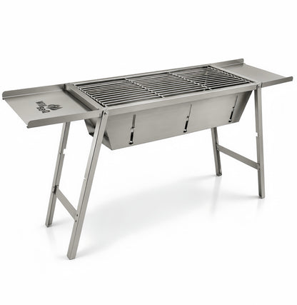Ultra Compact Drop Open Stainless Steel Portable Grill With Folding Table (93.5cm * 26.5cm)