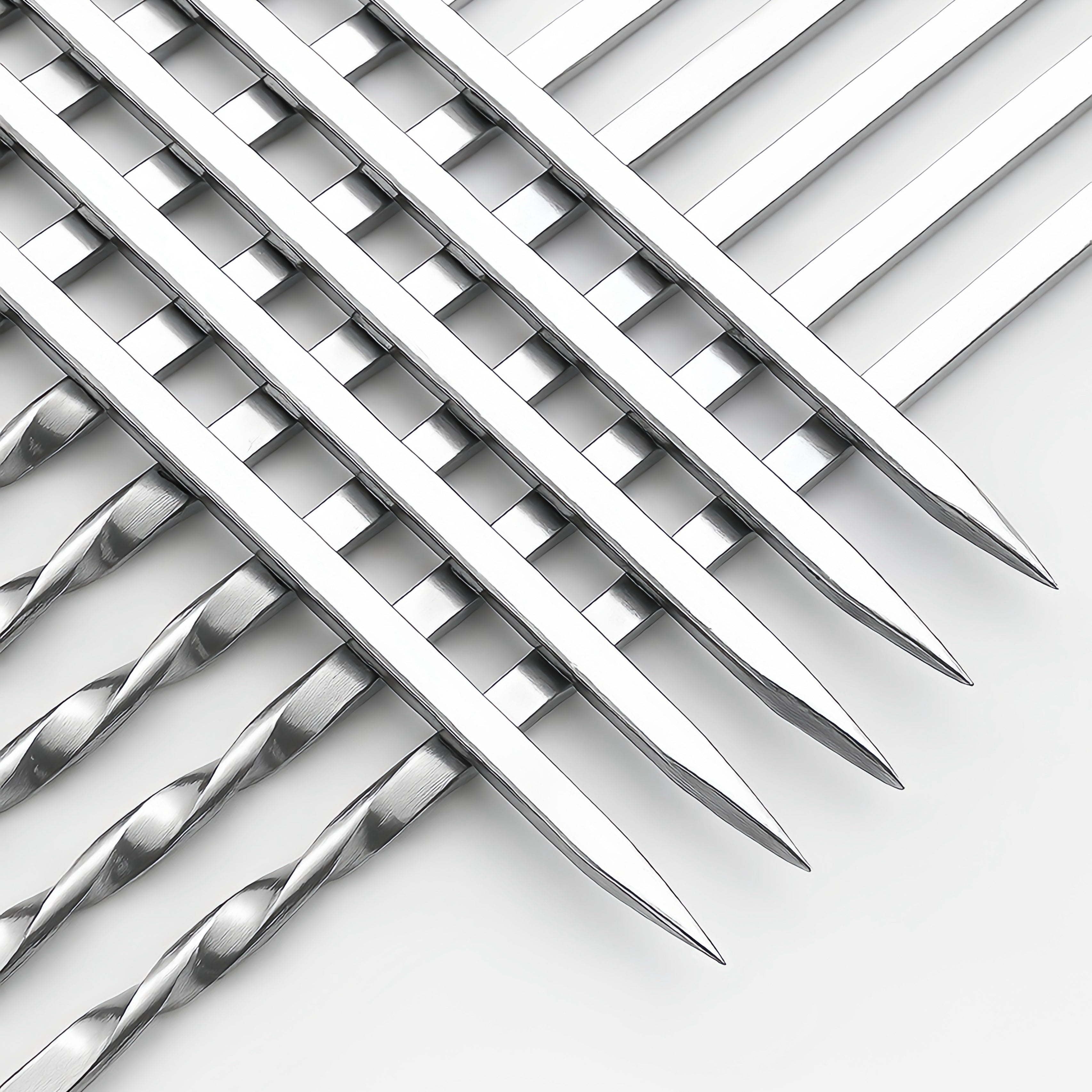 Stainless Steel Kebab Skewers 100PC Needle Skewers/30PC Flat Skewers